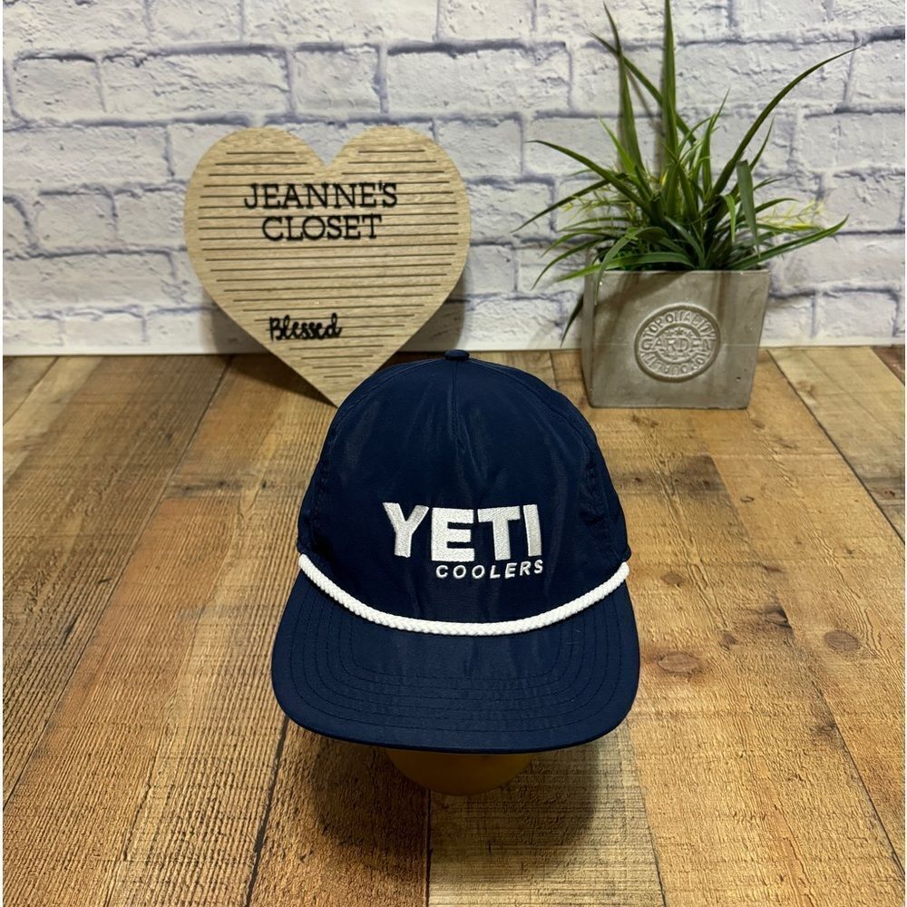 Yeti Coolers Snapback Rope Hat Adjustable Flat Bill Navy Blue